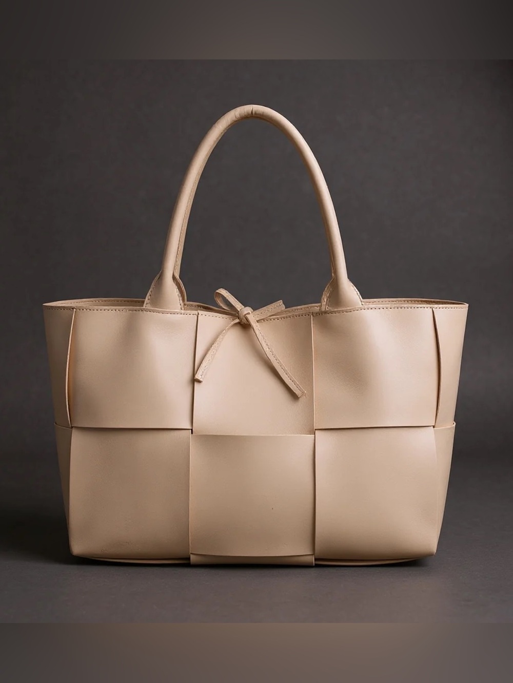 NEW Neutral Woven Leather Tote Bag